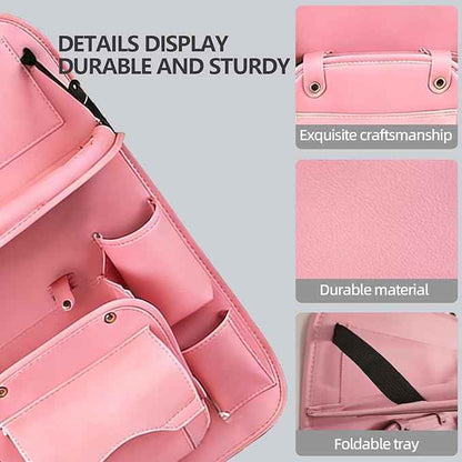 Car Seat Organizer, Multifunctional Backseat Protector Mat, Storage Bag and Tray Rack, Trash Storage (Suitable for Cars, Children, Back of Seats, and Rear Seats) (Pink, Leather 1-Piece Set)
