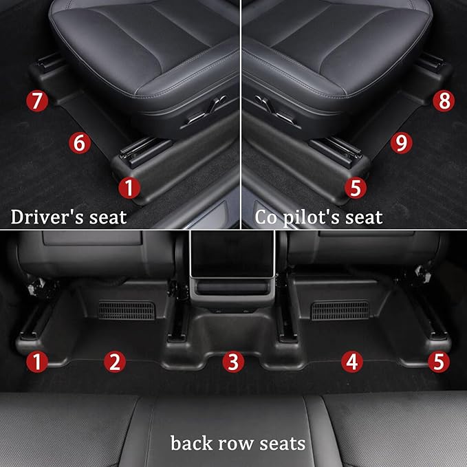 Front Seat Guide Rail Protector Under Seat Floor Mats for Tesla Model Y Juniper, 9PCS TPE Track Rail Trim Cover Underlay Protector Guards for Model Y Juniper Interior Accessories 2026