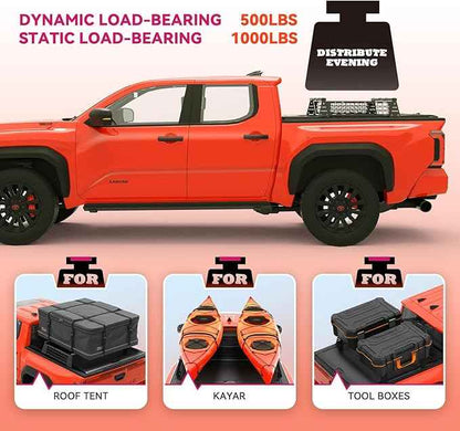 Truck Bed Adjustable Cross Bars with Molle Panels for T-Slot Retract Cover, Wide Width Adjustment for All Pickup Trucks, 95031A