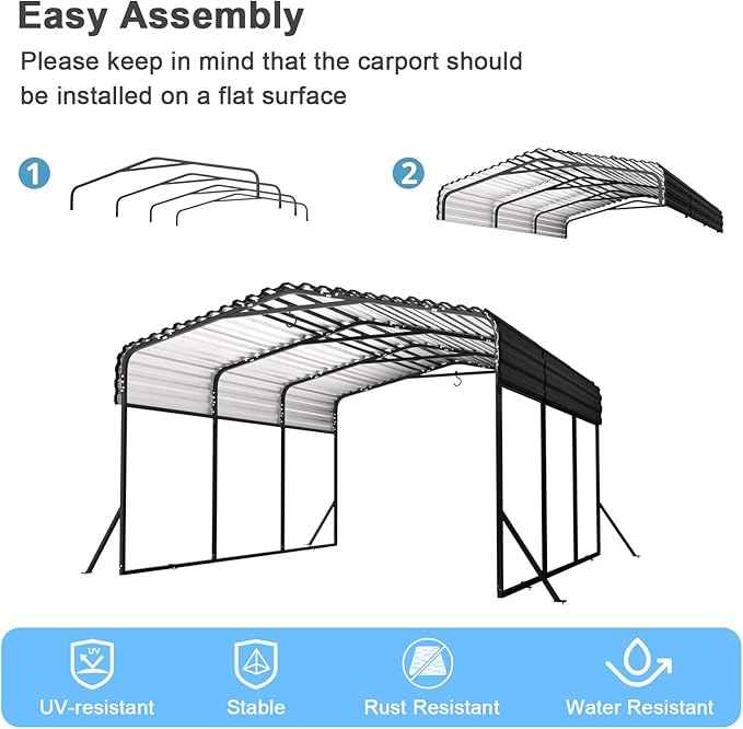 10x15FT Heavy Duty Metal Carport - Reinforced Galvanized Carport Canopy for All-Weather Shelter, Enhanced Wind Resistance for Boats, Cars, Trucks and Tractors