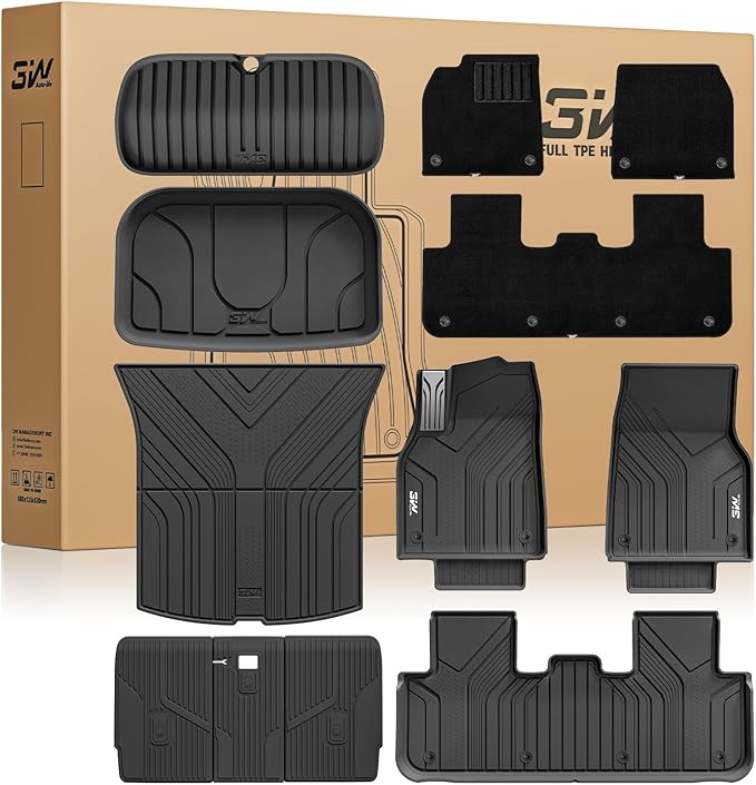 3W Tesla Model Y Juniper Floor Mats(not for Standard), Full Set with Carpets, Mental Pedal, Double Layer, 2025 2026 Model Y Acecessories, TPE All Weather Waterproof Custom Fit Automotive Liners