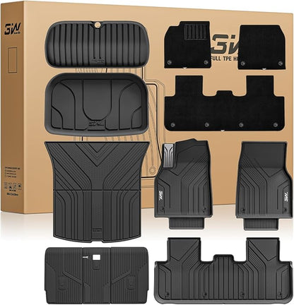 3W Tesla Model Y Juniper Floor Mats(not for Standard), Full Set with Carpets, Mental Pedal, Double Layer, 2025 2026 Model Y Acecessories, TPE All Weather Waterproof Custom Fit Automotive Liners