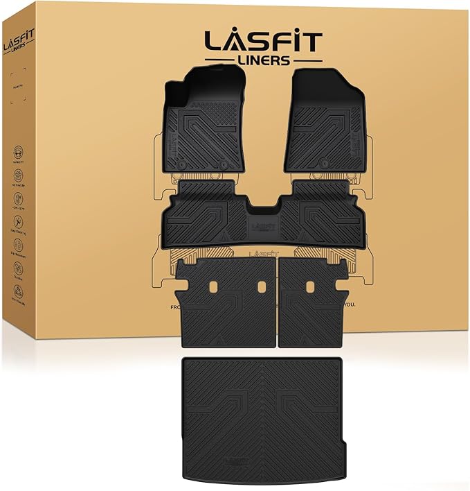 LASFIT Floor Mats & Backrest Mats & Cargo Mat for Hyundai Kona EV Electric 2025 2024 (Not for Gas), All Weather TPE Custom Fit Floor Liners with Full Set Car Mats & Trunk Mats Accessoires, Black