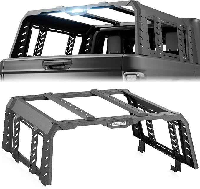 22" High Overland Bed Racks Truck Cargo Carrier Compatible with 2020-2026 Gladiator JT with LED Lights and Bed Rails, Full-Size Truck Rear Ladder Rack Back Cross Bars