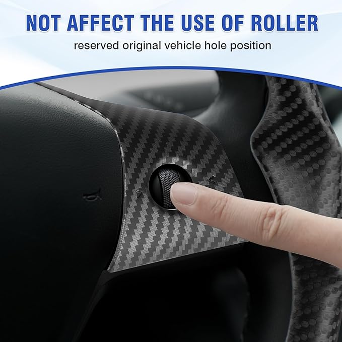 Steering Wheel Cover for Tesla Model 3/ Model Y Carbon Fiber Steering Wheel Wrap Kit Anti-Slip Steering Wheel Trim Protector Sticker Decoration Interior Accessories Black 5PCS