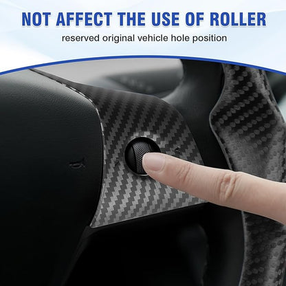 Steering Wheel Cover for Tesla Model 3/ Model Y Carbon Fiber Steering Wheel Wrap Kit Anti-Slip Steering Wheel Trim Protector Sticker Decoration Interior Accessories Black 5PCS