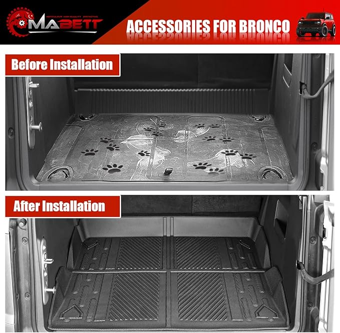 Mabett Cargo Liner Non-Slip Mat for Ford Bronco Accessories, All-Weather Protection Trunk Mat Fit Bronco 2026,2021-2025 4-Door Black