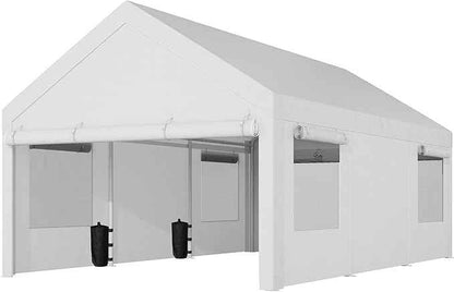 Shintenchi Portable Garage Canopy,12x20 FT Heavy-Duty Design Carport,Carport Canopy with Side-Opening Removable Door & Roll-Up Window,Portable Car Port for Car, Truck, Boat,White