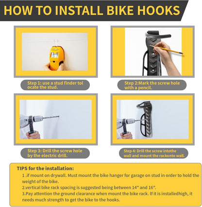 Vertical Bike Rack Wall Mount for Garage–Heavy-Duty Steel Bicycle Hook for Indoor Storage, Space-Saving Holder for Road, Mountain & Hybrid Bikes, Fits Tires Up to 2.6" Wide (1 Pack)