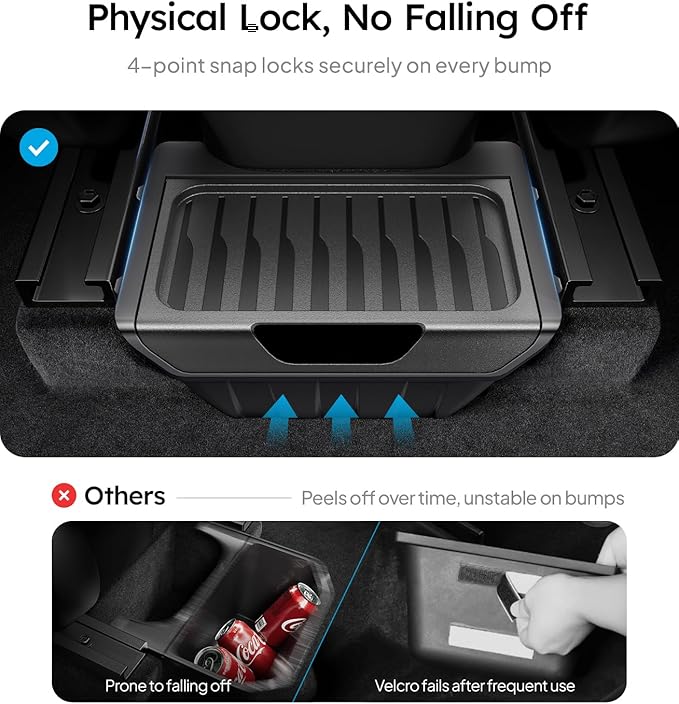Wigoo Upgrade Tesla Model Y Accessories Rear Center Console Organizer [Partitioned Storage & Stable Installation] Backseat Storage Box for Tesla Model Y 2020~2025 (Not Fit Model Y Juniper)