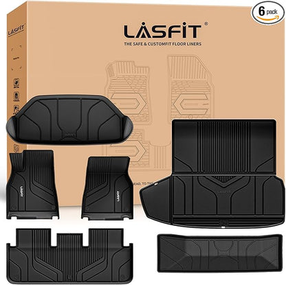 LASFIT Floor Mats & Trunk Mats for Tesla Model S 2021-2025 (Include Plaid Model), All Weather TPE Custom Fit 1-3 Rows & Cargo Liners Full Set Car Mats Accessories, Black