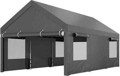 Shintenchi Carport 10' x 20' Heavy Duty Portable Garage, Carport Canopy with Side-Opening Door & Roll-Up Windows, Car Canopy for Truck,Car,Grey