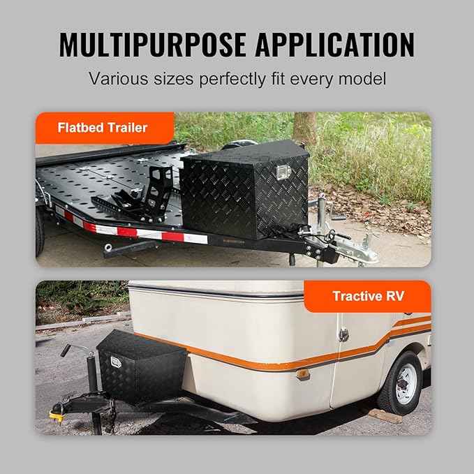 VEVOR Trailer Tongue Box, Heavy Duty Trailer Tongue Tool Box Storage Organizer with Lock & Keys, Utility Tool Chest for Pickup Truck Bed, RV, SUV, Off-Road Vehicle, Aluminum, 33" x 19" x 18", Black