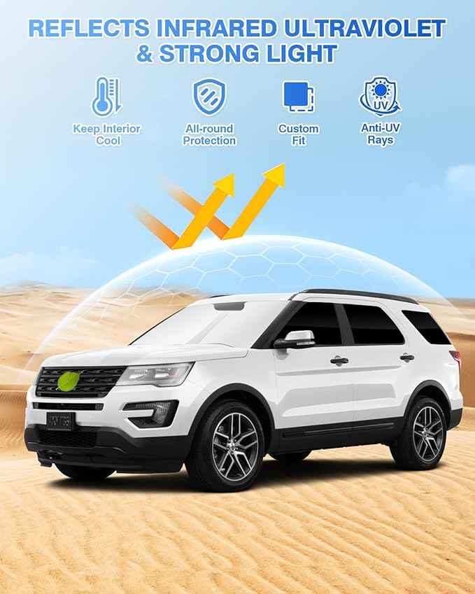 Windshield Sun Shade for Ford Explorer 2020-2025 2026 Side Rear Window Shade Privacy Cover Window Sun Visor Blocker Keep Vehicle Cool Black 8PCS