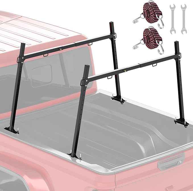 Truck Ladder Racks 1000Ibs Capacity Extendable Pick-Up Ladder Rack Universal Truck Bed Ladder Rack Heavy Duty Steel Non-Drilling for Kayak, Surfboard, Lumber, Ladder