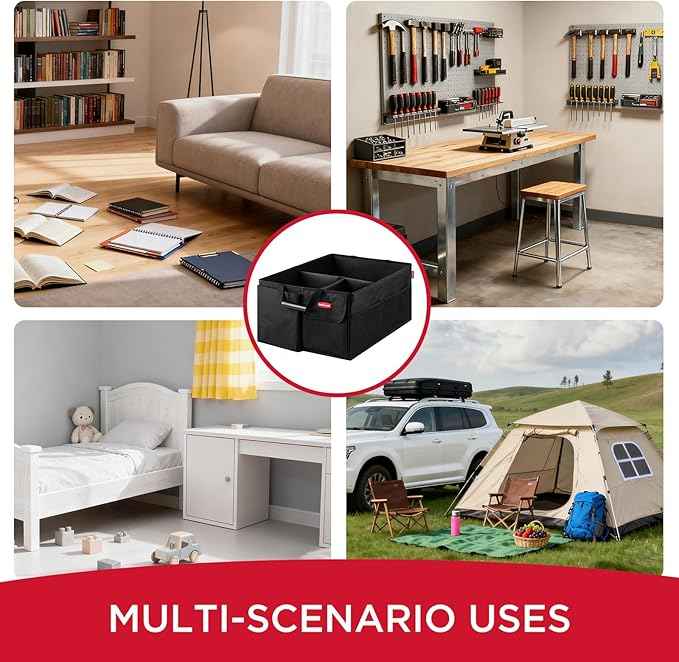 Rubbermaid Car Organizer, Collapsible Trunk Organizer, Multi-Compartment Car Storage Organization for Car Accessories, 3 Compartments Without Cover, 22.83"*16.54"*10.63"