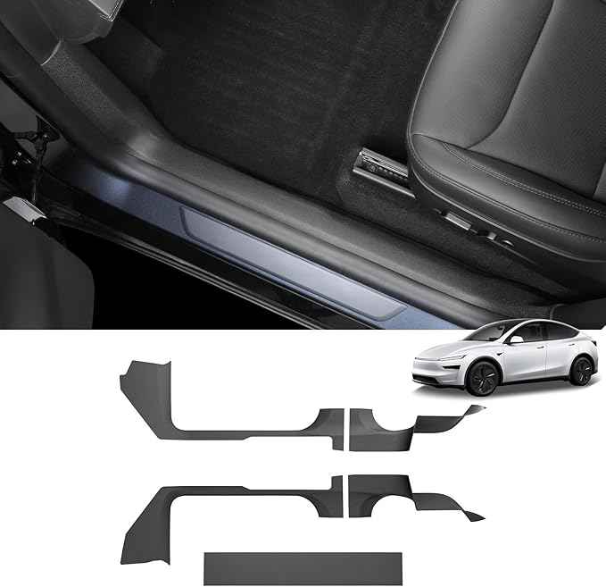 LUCKEASY 5PCS for Tesla Model Y Juniper 2025 2026 Standard & Premium & Performance Front & Rear Door Threshold Strip 2nd Row Seat Lower Protector Door Sill Protective Cover TPE Accessories Black