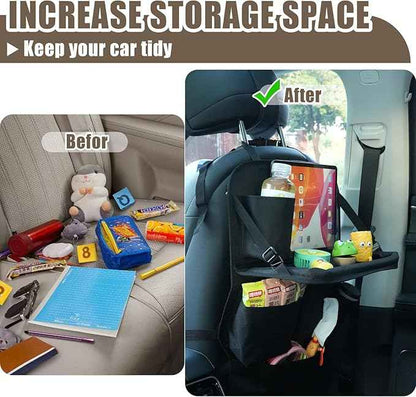 Car Seat Organizers,Multi-functional Back Seat Protectors, Storage Pouches, Child kicking prevention and Tray Holders Kick Mats Back (for Cars, Kids,and Rear Seats) (Black, 2 Pack with Food Tray)