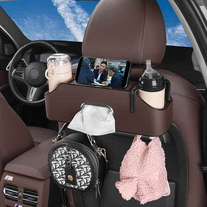 HOLDCY Car Back Seat Organizer with 2 Drink Cup Holder - Tissue Box and Storage Box Hook - Multi-functional Storage - Great for Kids and Travel (Brown)