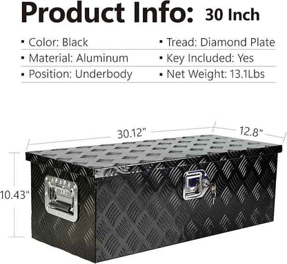 30 Inch Heavy Duty Aluminum Tool Underbody Box 5 Bar Tread Pattern Storage Organizer Chest For Pick Up Truck Bed With Lock Keys 30 inches