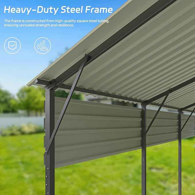 Patiowell 10x15 FT Metal Carport, Heavy Duty Carport with Reinforced Frame and Galvanized Steel Roof, Outdoor Car Port Shelter for Car, Truck, Boat and Tractor, Black