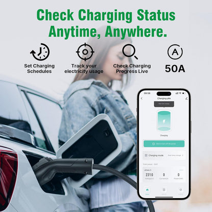 Calion Level 2 EV Charger-EV Wall-Mount Charger with 25FT Cable-Electric Vehicle Charging Station for J1772 EVs,50Amp,240V WiFi Electric Vehicle Charging Station,Hardwired for Electric Car