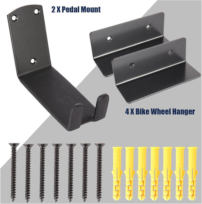 Bike Wall Mount, Pedal Mount Bike Rack for Garage, Bike Storage Hanger Bicycle, Heavy Duty Bike Hooks with Rubber Pad for Wall, Max 50LB, 2 Set