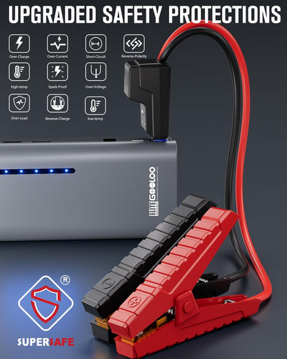 GOOLOO Jump Starter Battery Pack 3000A Peak SuperSafe Car Starter (Up to 8.5L Gas or 6.0L Diesel Engine) with USB Quick Charge and LED Light,12V Lithium Jump Box Booster Portable Charger,Gray