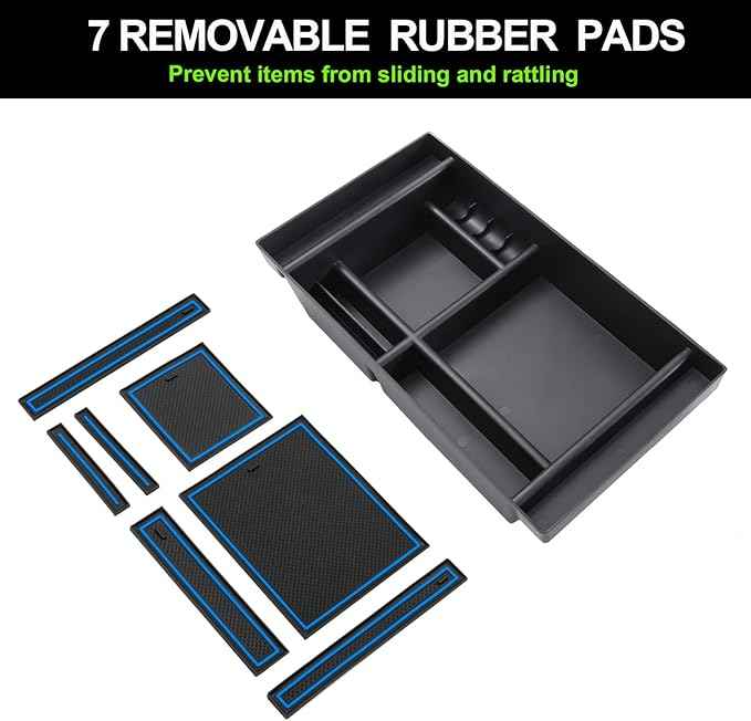 PIMCAR Center Console Organizer Compatible with 2019-2022 Chevy Silverado 1500/GMC Sierra 1500 & 2020-2023 Chevy Silverado/GMC Sierra 2500 HD/3500 HD (Full Console w/Bucket Seats ONLY) Blue Trim