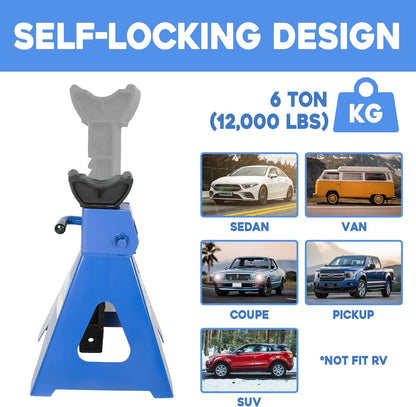 6 Ton (12,000 LBs) Automotive Jack Stands,Heavy Duty Steel Car Lifting Stand for Garages,Repair Shops,Adjustable Height 14.6"- 24",1 Pair