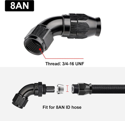 EVIL ENERGY 8AN 60 Degree PTFE One Piece Full Flow End Hose Fitting Aluminum Black