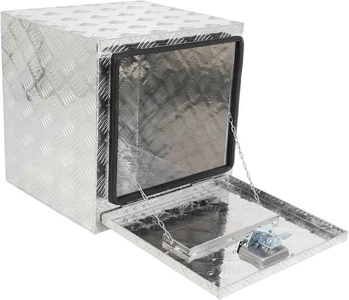 SCITOO 18 Inch Diamond Plate Truck Bed Tool Box,Heavy Duty Aluminum Crossover Storage for Most Full Size Pickups,Lockable Weatherproof Chest,Fits 18" Truck Beds,Easy Access to Load and Unload
