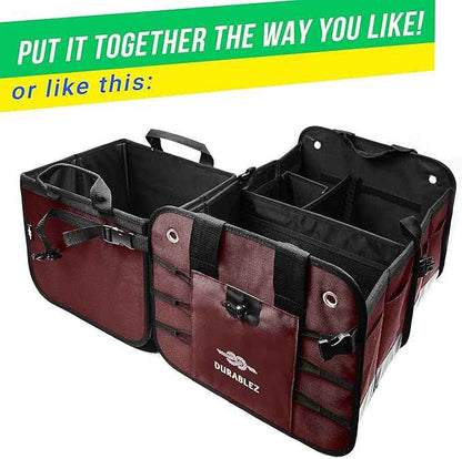 XL Trunk Organizer 3-Section for SUV, Truck, Sedan, Van – Modular L-Shape Car Storage Box, Collapsible Auto Cargo Organizer with Dividers – Cherry