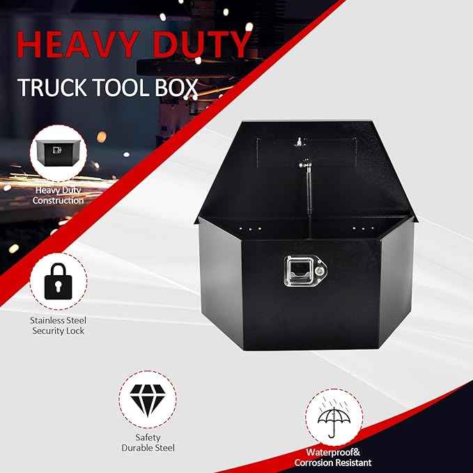 Black Steel Trailer Tongue Truck Box for Trucks Trailers RV ATV Pickup Trucks Flatbeds - 26 x 13.3 x 12 Inch
