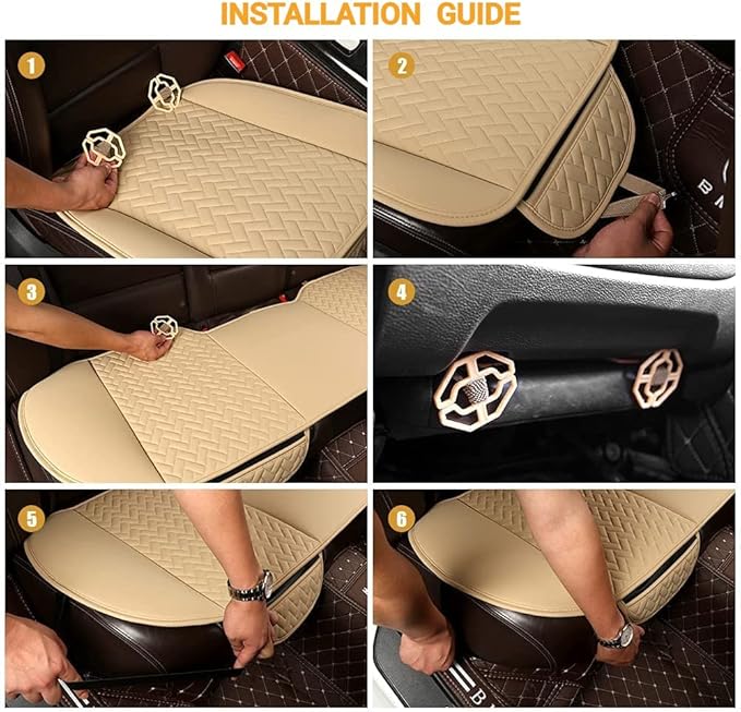 West Llama Full Set Car Seat Covers for Front and Rear Bottom Seats Only, Luxury PU Leather Car Seat Pads Protectors Waterproof and Wear-Resistant,Beige