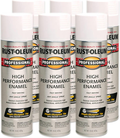 Rust-Oleum 239108-6PK Professional High Performance Enamel Spray Paint, 15 Oz, Semi-Gloss White, 6 Pack