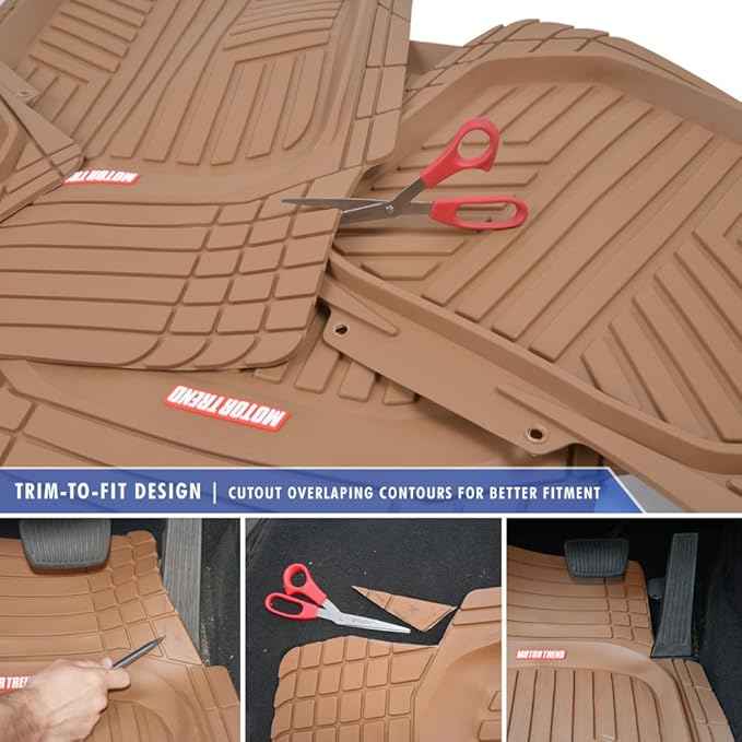 BDK Beige Heavy Duty Front & Rear Rubber Floor Mats Universal Liners for Car SUV Van & Truck, All Weather Protection with Anti-Slip Nibs, Fit Contours of Most Vehicles