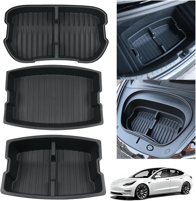 Compatible For Tesla Model 3 2024 Double-Layer Rear Front Trunk Storage Box Frunk Organizer Cargo Protective Tray Car Accessories(Rear Double Layer)