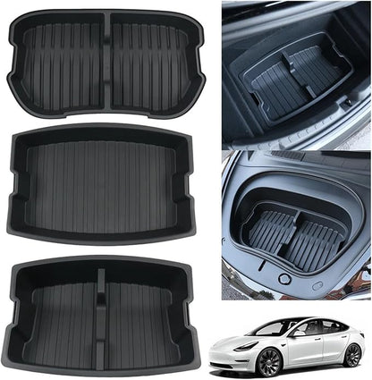Compatible For Tesla Model 3 2024 Double-Layer Rear Front Trunk Storage Box Frunk Organizer Cargo Protective Tray Car Accessories(Rear Double Layer)