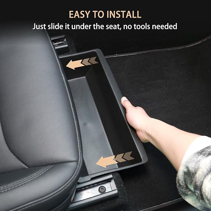 For Tesla Model Y Juniper 2025 2026 Under Seat Storage Box Organizer - Front Row，Anti-Slip Hidden Underseat Organizer Tray Storage Box for Model Y Juniper Interior Accessories (No Lid Cover, 1 Pack）