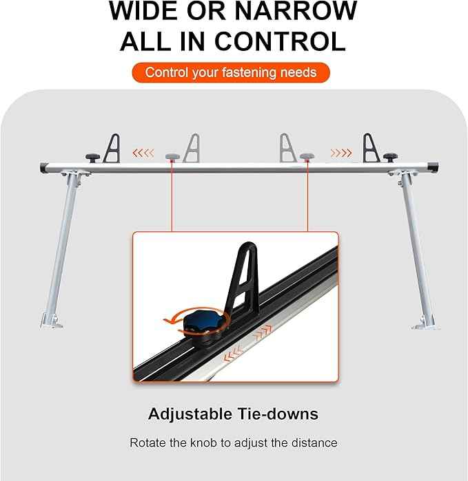 Rockland Adjustable Universal Aluminum Truck Ladder Rack, 800 LBS Capacity, 13.7" x 66.5" x 28", 45"-66" Adjustable Truck Bed Width, Extendable Truck Ladder Rack with Non Drilling C-Clamps