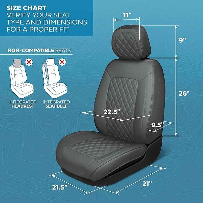 Prestige Edition Faux Leather Seat Covers for Cars, Trucks, & SUV – 2 Charcoal Car Seat Covers for Front Seats - Universal Fit Car Accessories Automotive Interior Protector for Most Vehicles