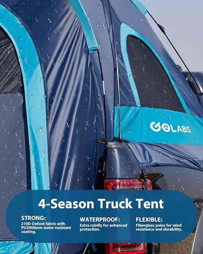 Golabs Truck Bed Tent for 5-6 Ft Bed, 8-Minute Easy Setup by Pre-Assembled Design, Waterproof PU2000mm, 2-Person Portable with Extra Rainfly Cover for Camping & Outdoor, Includes Storage Bag