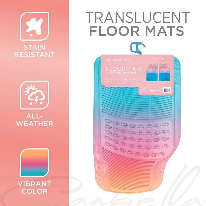 Carbella Automotive Floor Mats for Cars, 2 Piece Car Floor Mats, Trim-to-Fit All Weather Clear Car Mats for Auto Truck Van SUV, Car Floor Mats for Women - Sunset Aura