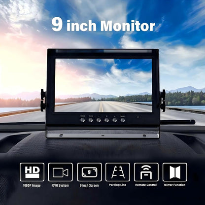 EVERSECU Car Backup Cameras System with 9'' Quad Split Monitor for RV Trailer Semi Truck Camper Bus & 4 AHD 1080P Rear&Side View Cameras with DVR Record Function Night Vision IP69 Waterproof
