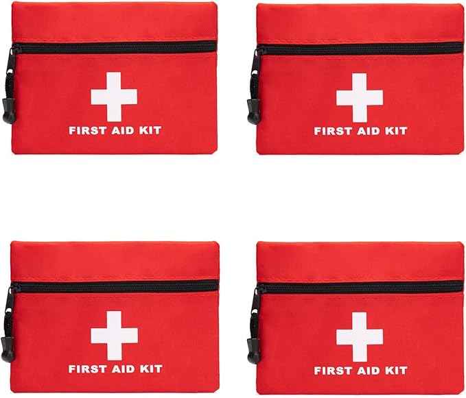 Red Emergency Pouch - Small Travel Rescue Pouch for Car, Home, Office, Kitchen, Outdoors - Empty First Aid Bag (6.3x4.3 4pcs)