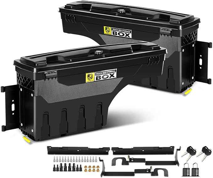 YHTAUTO Set of 2 Truck Bed Storage Tool Box Lockable Compatible with Ford Ranger 2019-2023, Driver and Passenger Side, Not Fit the Model with Bed Liner, Swing Waterproof Wheel Well Toolbox