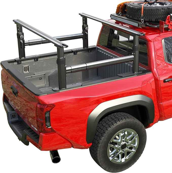 Ladder Rack for Truck with Side Bars, 800 LBS Capacity Truck Bed Rack, 19"-25" Height-Adjustable Aluminum Truck Ladder Racks, Fit for Medium-Size Pickup Toyota Tacoma Jeep Gladiator