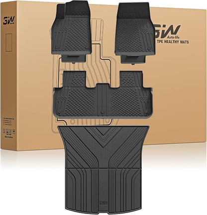 3W Tesla Model Y Juniper Floor Mats(not for Standard), Rear Cargo Liner, Custom Fit 2025 2026 Model Y Acecessories, TPE All Weather Odorless Non-Slip, Black