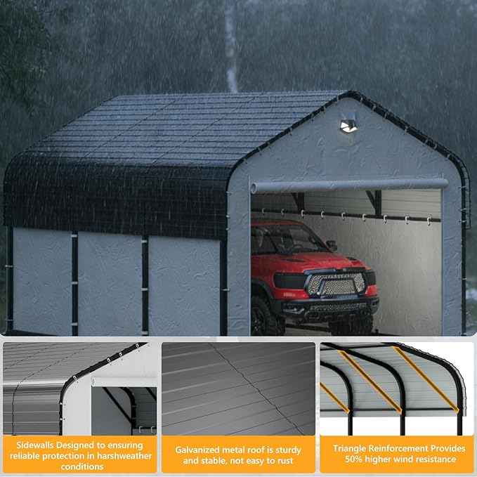 10x16 Metal Carport with Removable Sidewalls, Heavy Duty Car Carport Canopy, 100MPH Wind Resistance for Cars, Boats, Trucks, Outdoor Parties